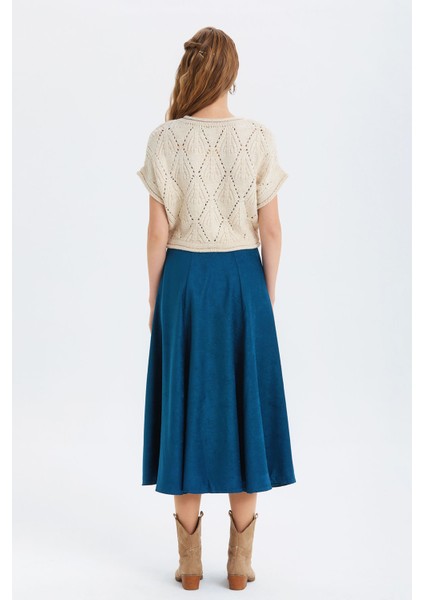 Süet A Kesim Midi Etek Mavi indirimleri