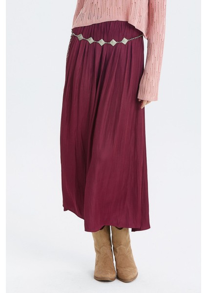 Saten Dökümlü Uzun Etek Mor fiyatları