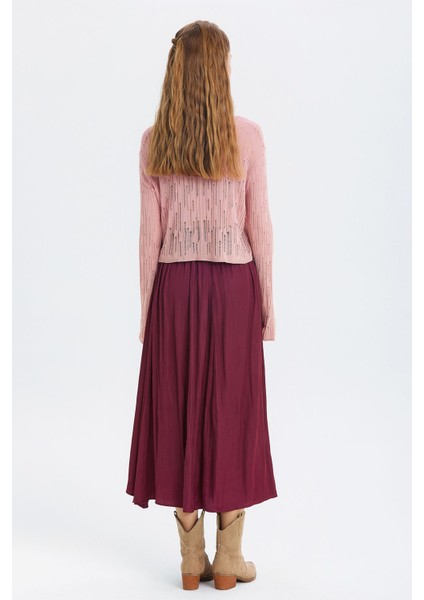 Saten Dökümlü Uzun Etek Mor indirimleri