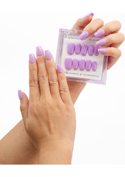 10'lu Mor Kısa Oval TT1264 Tekrar Kullanılabilir El Yapımı Protez Takma Tırnak - Mor-M