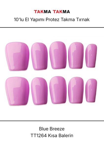 10'lu Mor Kısa Oval TT1264 Tekrar Kullanılabilir El Yapımı Protez Takma Tırnak - Mor-M indirimleri