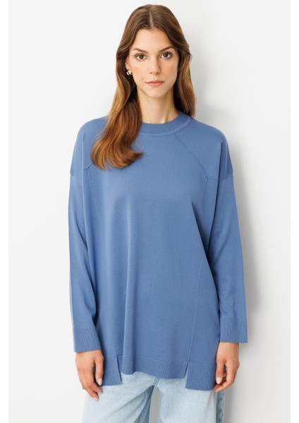 Yuvarlak Yaka Basic Triko-Indigo