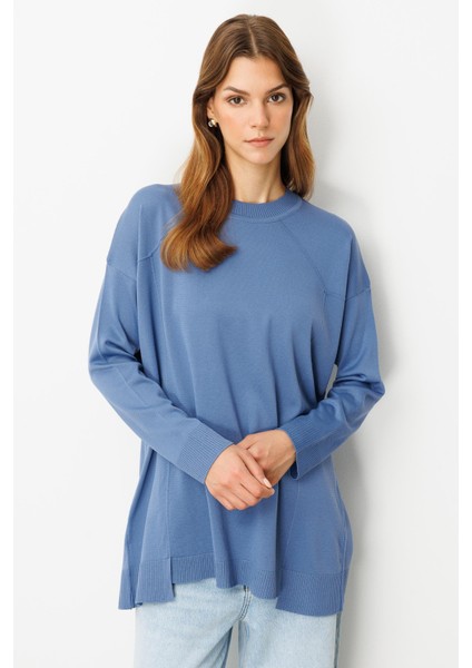 Yuvarlak Yaka Basic Triko-Indigo fiyatları