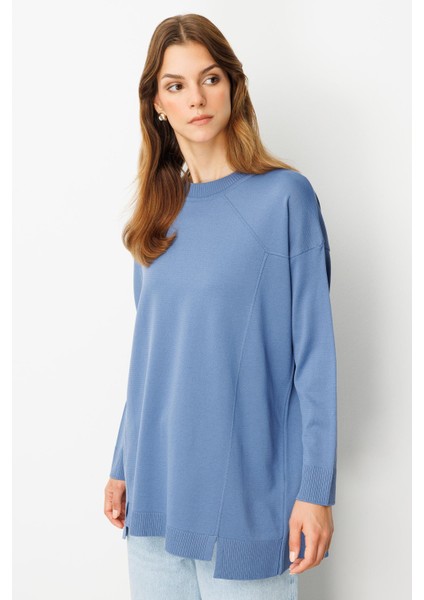 Yuvarlak Yaka Basic Triko-Indigo fırsatları