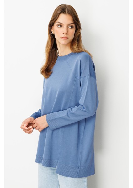 Yuvarlak Yaka Basic Triko-Indigo indirimleri