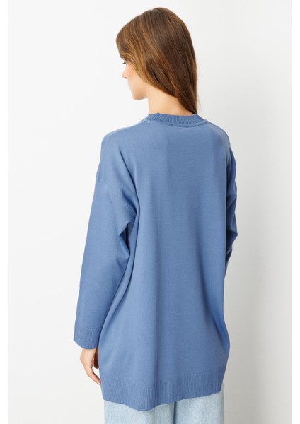 Yuvarlak Yaka Basic Triko-Indigo