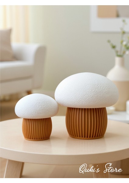 Dekoratif Japon Mantarı Biblosu, 2 Adet, 1 Büyük, 1 Küçük, Beyaz-Açıkkahve