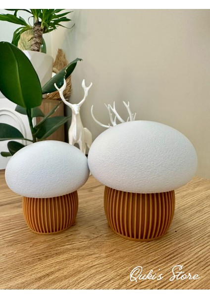 Dekoratif Japon Mantarı Biblosu, 2 Adet, 1 Büyük, 1 Küçük, Beyaz-Açıkkahve modelleri