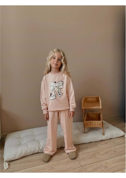 3-10 Yaş Kız Fiyonklu Eşofman Takım- 9024300 - Somon