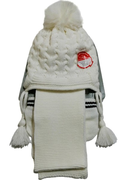 Kız Bebek 0-18 Ay Ponponlu Örgü Bere Atkı Eldiven 3'lü Takım modelleri