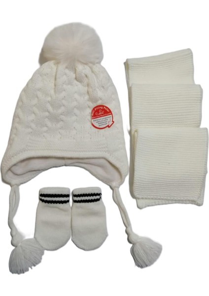 Kız Bebek 0-18 Ay Ponponlu Örgü Bere Atkı Eldiven 3'lü Takım fırsatları