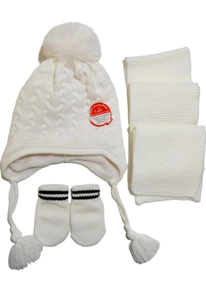 Kız Bebek 0-18 Ay Ponponlu Örgü Bere Atkı Eldiven 3'lü Takım indirimleri