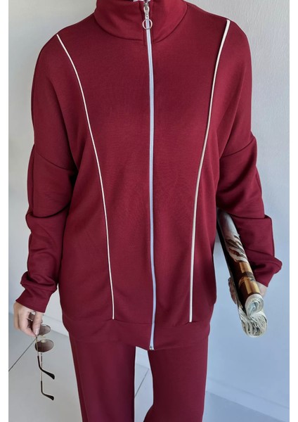 Ön Fermuarlı Şeritli Tunik Bel Lastikli Pantolon Tesettür Ikili Takım P-00018992 modelleri