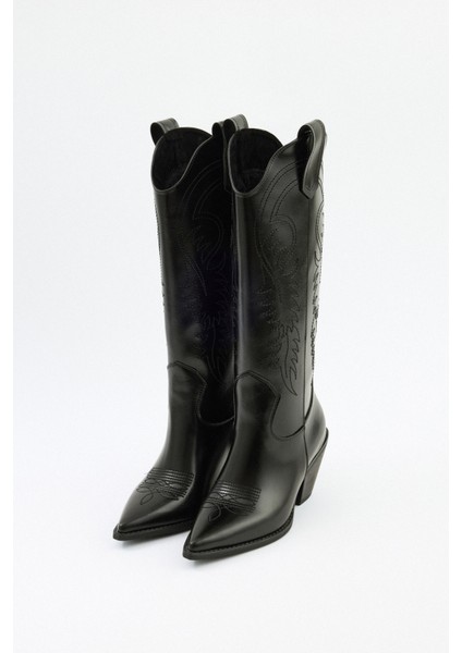 Çizme 2523 - İşlemeli Kovboy Siyah Kadın Çizme fiyatları