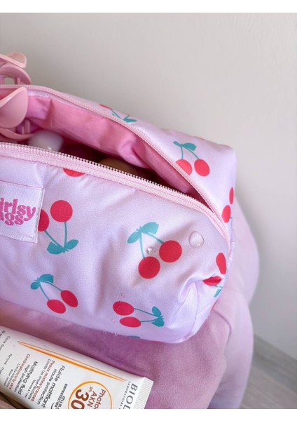 Kirazlı Pembe Sıvı Geçirmez Makyaj Çantası Plaj Havuz Kozmetik Çantası Yıkanabilir Büyük Boy fiyatları
