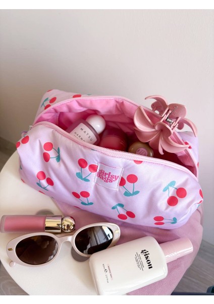Kirazlı Pembe Sıvı Geçirmez Makyaj Çantası Plaj Havuz Kozmetik Çantası Yıkanabilir Büyük Boy modelleri