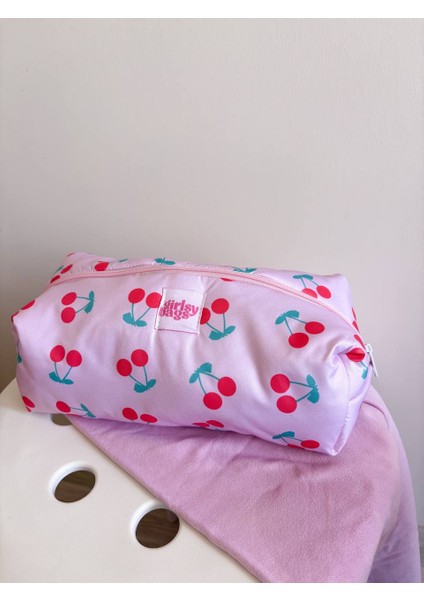Kirazlı Pembe Sıvı Geçirmez Makyaj Çantası Plaj Havuz Kozmetik Çantası Yıkanabilir Büyük Boy fırsatları