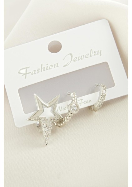 3 Adet Yıldız Zirkon Taşlı Küpe