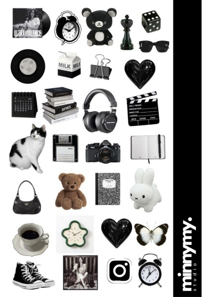 Black Collection Sticker, Çıkartma, Ajanda, Günlük, Planlayıcı, Bullet Journal ,scrapbook