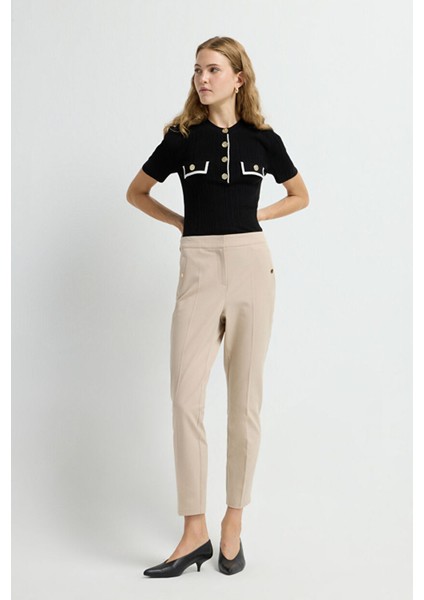 Metal Aksesuarlı Cepli Pantolon Bej 15335246013