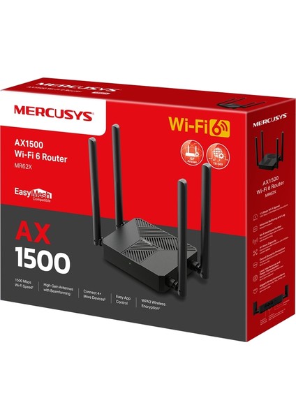 MR62X | AX1500 Çift Bant Wifi 6 Router | 1.5 Gbps Hız | Ofdma & Mu-Mımo | 4× Anten | Beamforming | Wpa3 Güvenlik | Gigabit Portlar | Akıllı Bağlantı | Geniş Wifi Kapsama fırsatları