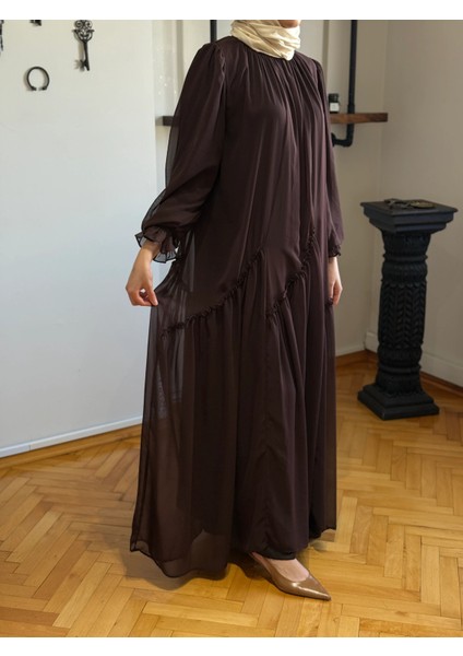 Verev Büzgülü Şifon Elbise 1006