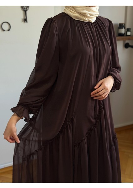 Verev Büzgülü Şifon Elbise 1006 fiyatları