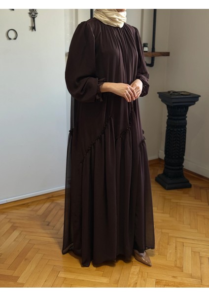 Verev Büzgülü Şifon Elbise 1006 indirimleri