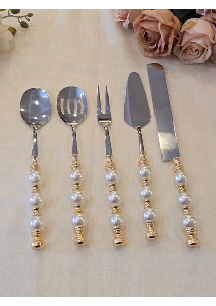 5 Parça Inci Servis Kaşık Seti Gold