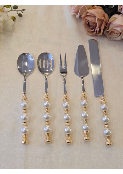 5 Parça Inci Servis Kaşık Seti Gold fiyatları