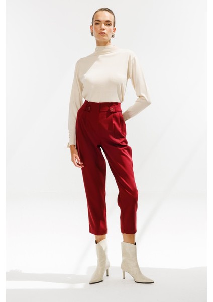 Yüksek Bel Pileli Havuç Pantolon-Bordo indirimleri