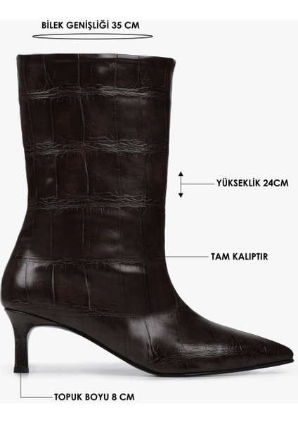 Kadın Velina Kahve Kroko Kısa Topuklu Bot modelleri