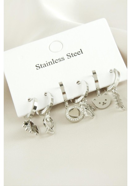 6 Adet Karışık Zirkon Taşlı Lüks Çelik Küpe