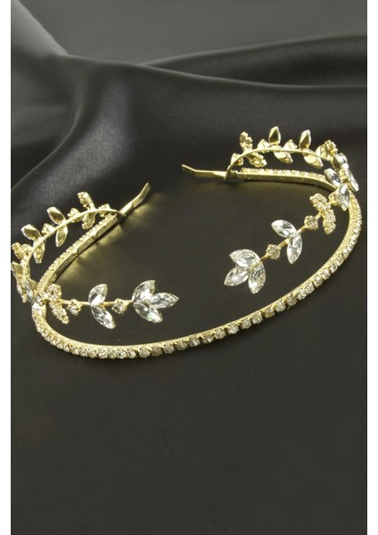 Yaprak Lüks Taşlı Gelin Tacı