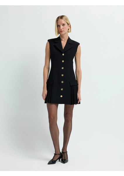 Pliseli Elbise Siyah 12445735000