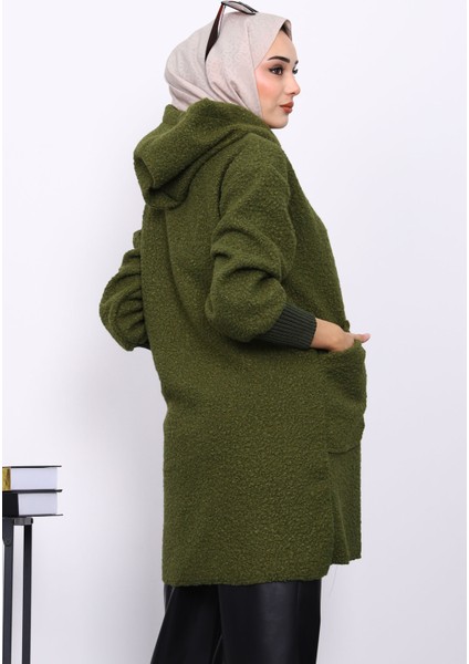 Yağ Yeşili Fermuarlı Cepli Buklet Kaban fırsatları