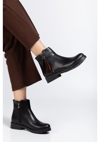 165-205 Siyah Cilt Yaprak Desenli Fermuarlı Günlük Kadın Bot fiyatları