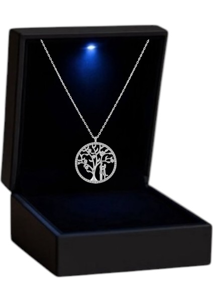 Işıklı Kutuda 925 Ayar Gümüş Hayat Ağacı Kolye Kadın