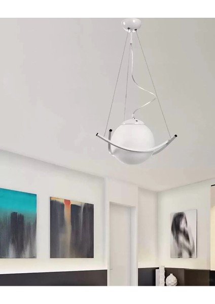 Modern 20'lik Glop Camlı Tekli Avize Opal Cam Beyaz Metal Gövde
