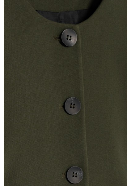 Kadın Açık Haki Balon Kol Crop Blazer