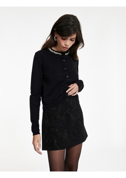 Slim Fit Metalik Iplikli Detaylı Simli A Kesim Mini Etek fiyatları