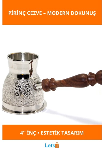 Pirinç Cezve 4 Inç Ahşap Saplı Zarif Kahve Pişirme