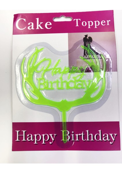 Happy Birthday Yazılı Yeşil Dallı Pasta Kek Çubuğu