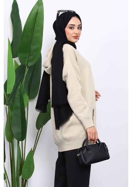 Bej Çift Cepli Fermuarlı Triko Hırka fırsatları