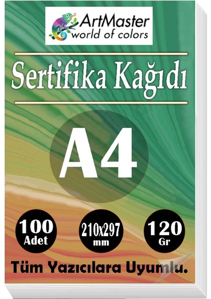 A4 Sertifika Kağıdı 100 Adet Gramajlı Fotokopi Kağıdı 120 gr Tüm Yazıcılara Uyumlu 21X29.7 cm Kalın Baskı Kağıdı Kalın