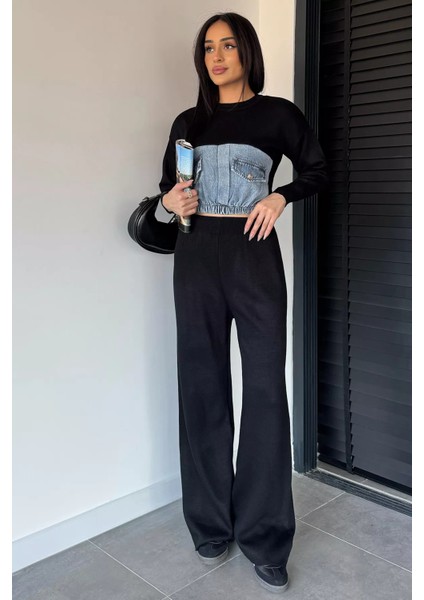 Kadın Kot Garnili Sweat Pantolon Triko Ikili Takım P-00018969 modelleri