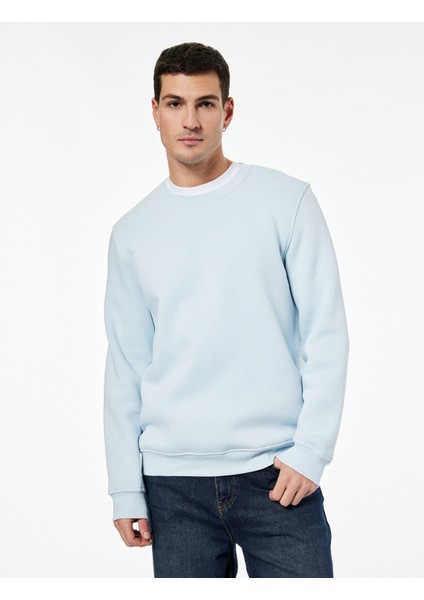 Regular Fit Pamuk Viskon Karışımlı Bisiklet Yaka Baskılı Sweatshirt