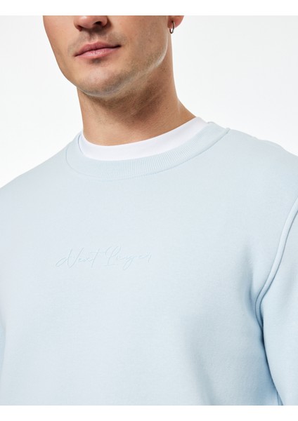 Regular Fit Pamuk Viskon Karışımlı Bisiklet Yaka Baskılı Sweatshirt indirimleri