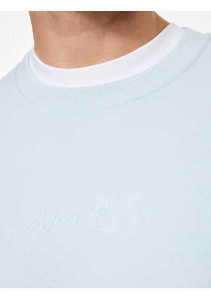 Regular Fit Pamuk Viskon Karışımlı Bisiklet Yaka Baskılı Sweatshirt