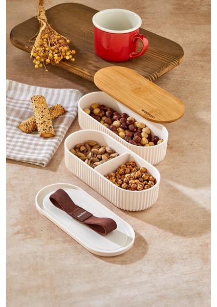 Bambu Kapaklı Lunch Box Kahvaltılık Saklama Kabı Large Bölmeli